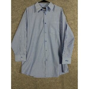 Haband Executive Division Mens Blue White Pinstripe Button Down Shirt Size 17M